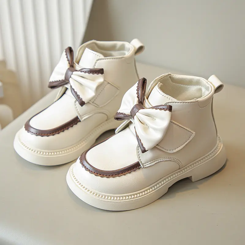 Girls Princess Boots with Big Sweet Bows Kids Short Boots Hook&loop 2025 Autumn New Children Ankle Boots Round Toes Soft Bottom