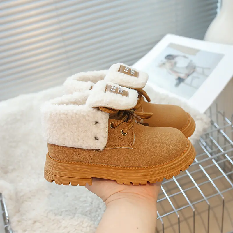 Simple Winter Children's Boots Thick Bottom Girls Thermal Boots Fashion Causal Kids Fur Cotton Boots Round-toe Non-slip Zipper