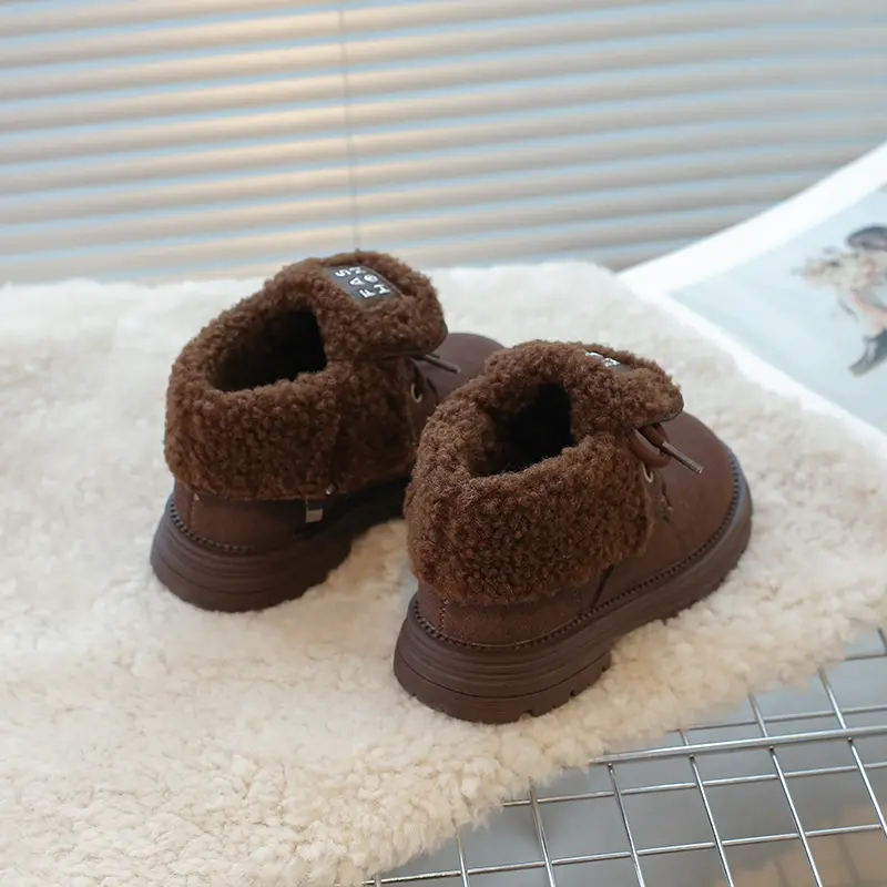 Simple Winter Children's Boots Thick Bottom Girls Thermal Boots Fashion Causal Kids Fur Cotton Boots Round-toe Non-slip Zipper