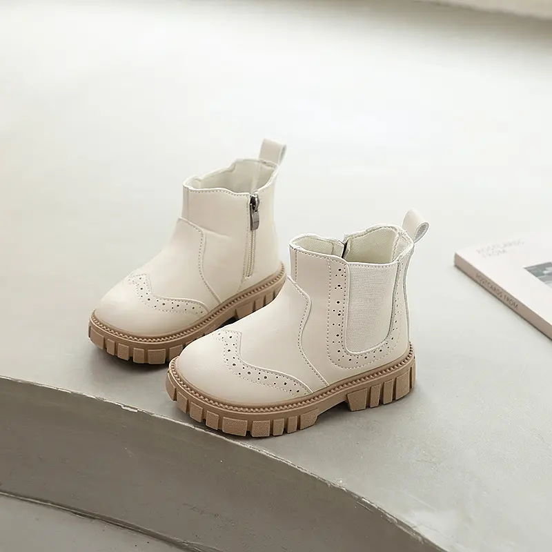 2025 Classic Children Fashion Boots Solid Color Girls Causal Ankle Boots Round-toe Simple Kids School Short Leather Boots Zipper