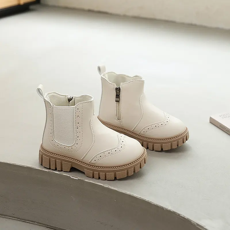 2025 Classic Children Fashion Boots Solid Color Girls Causal Ankle Boots Round-toe Simple Kids School Short Leather Boots Zipper