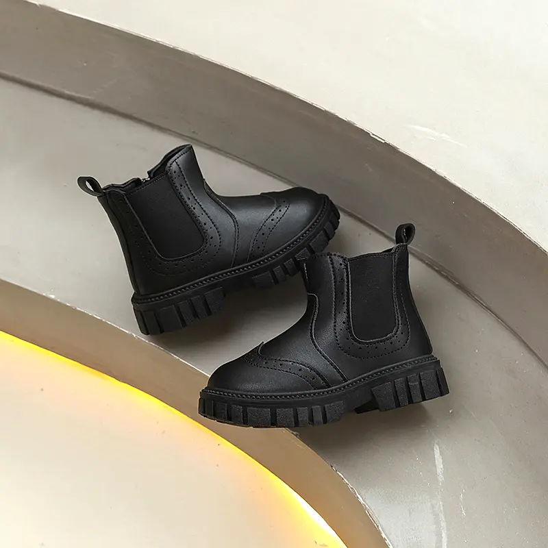 2025 Classic Children Fashion Boots Solid Color Girls Causal Ankle Boots Round-toe Simple Kids School Short Leather Boots Zipper