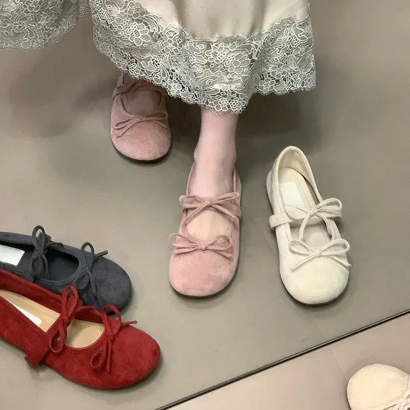 2025 Women Flat Ballet Shoes Spring New Fashion French Style Soft Bottom Elegant Bowtie Princess Mary Jane Dress Single Shoes