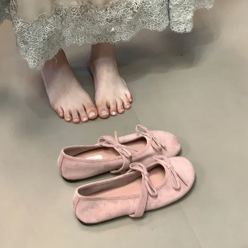 2025 Women Flat Ballet Shoes Spring New Fashion French Style Soft Bottom Elegant Bowtie Princess Mary Jane Dress Single Shoes