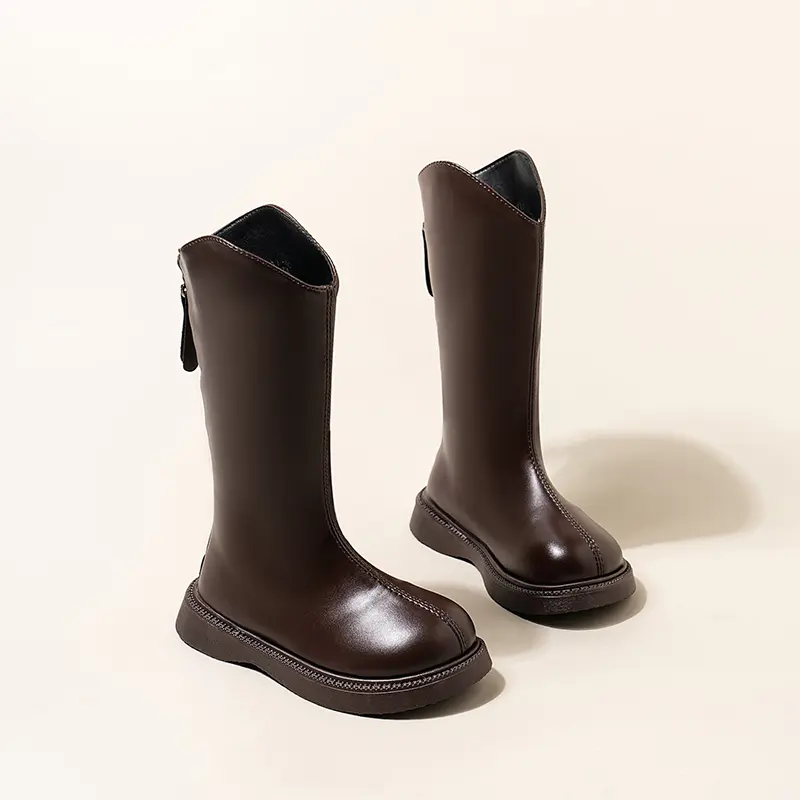 Girls High Boots Waterproof Non-slip Fashion Kids Elegant Princess Boots Simple Kids Leather Boots 2025 Spring Autumn New