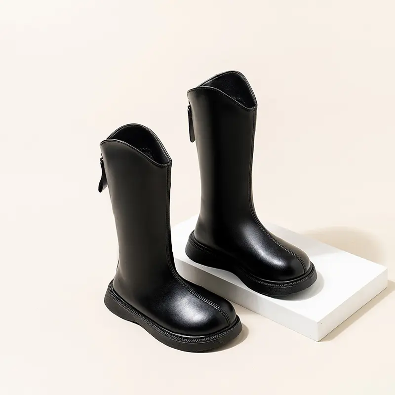 Girls High Boots Waterproof Non-slip Fashion Kids Elegant Princess Boots Simple Kids Leather Boots 2025 Spring Autumn New