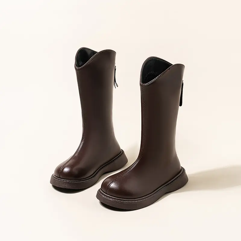 Girls High Boots Waterproof Non-slip Fashion Kids Elegant Princess Boots Simple Kids Leather Boots 2025 Spring Autumn New