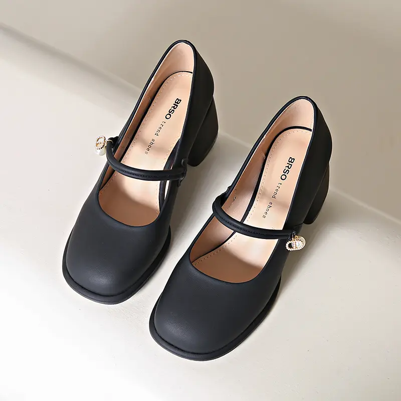 2025 Spring New Women Leather High-heels Shoes Fashion Korean Style Soft Bottom Anti-slippery Versatile Chic Mary Jane Lady Shoe