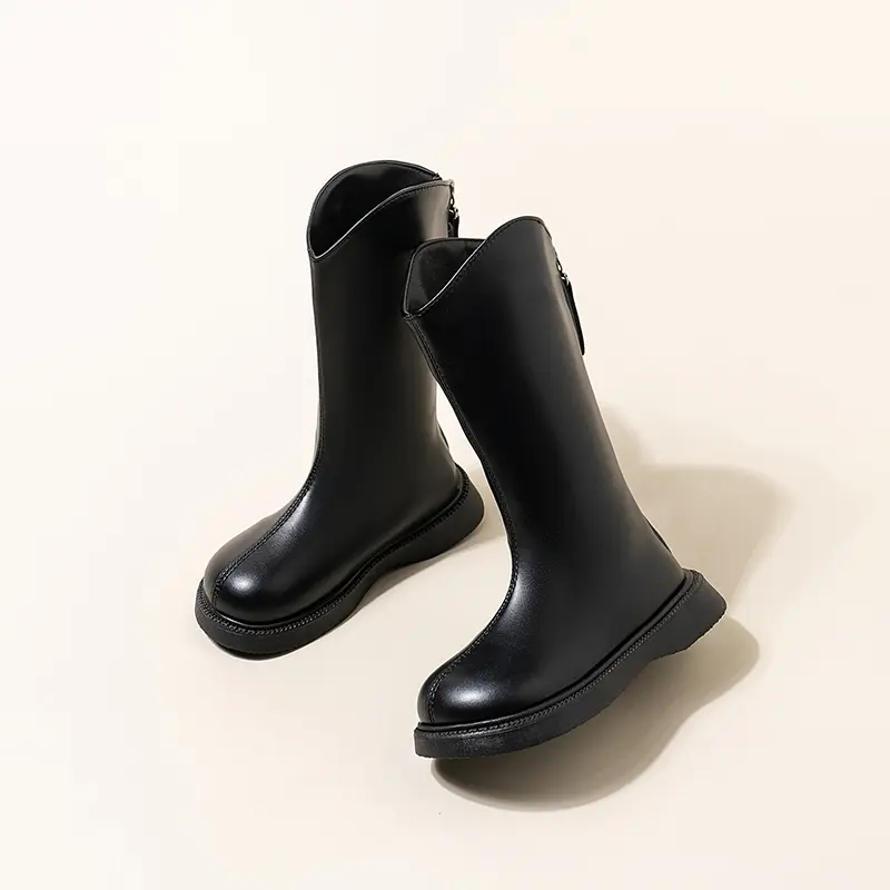 Girls High Boots Waterproof Non-slip Fashion Kids Elegant Princess Boots Simple Kids Leather Boots 2025 Spring Autumn New