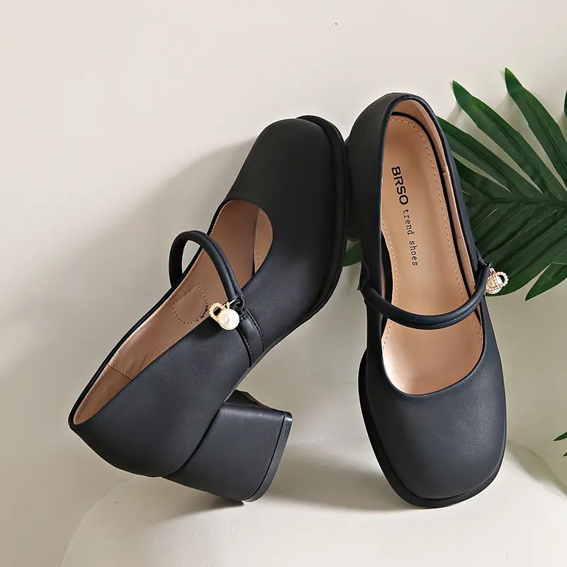2025 Spring New Women Leather High-heels Shoes Fashion Korean Style Soft Bottom Anti-slippery Versatile Chic Mary Jane Lady Shoe
