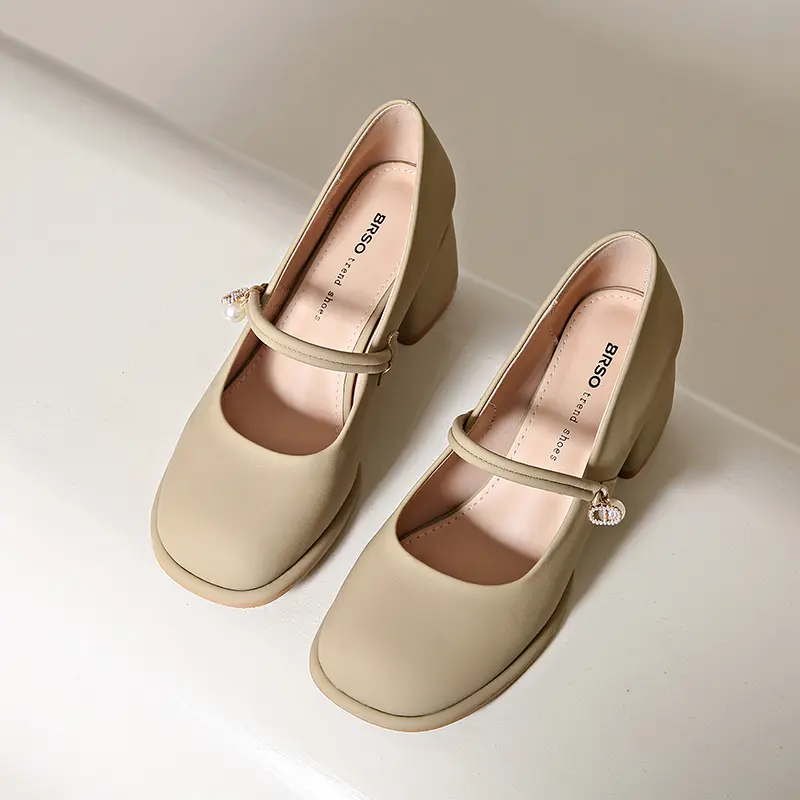 2025 Spring New Women Leather High-heels Shoes Fashion Korean Style Soft Bottom Anti-slippery Versatile Chic Mary Jane Lady Shoe