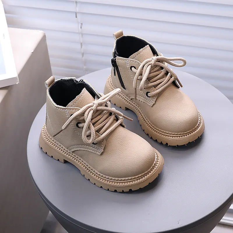 Kids Short Boots British Style Soild Color Children Ankle Boots Side Zipper 2025 Autumn New Boys Girls Leather Boots Round Toes