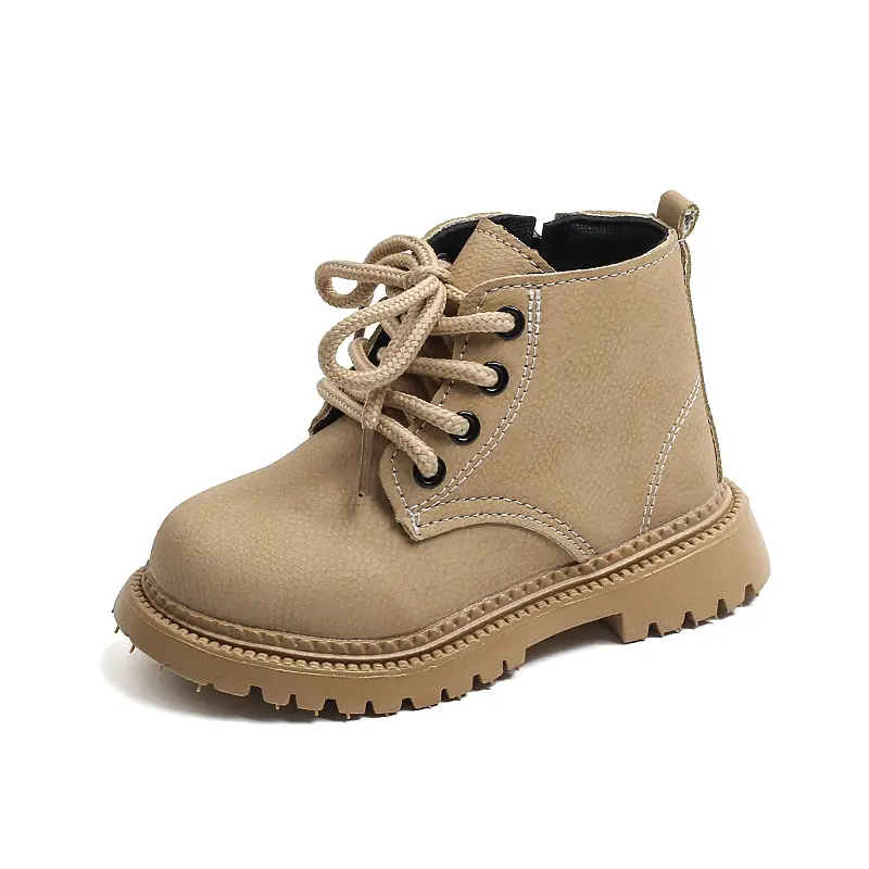 Kids Short Boots British Style Soild Color Children Ankle Boots Side Zipper 2025 Autumn New Boys Girls Leather Boots Round Toes