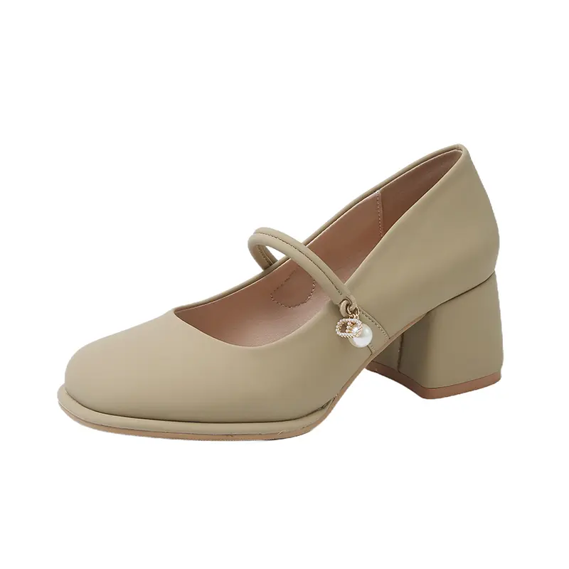 2025 Spring New Women Leather High-heels Shoes Fashion Korean Style Soft Bottom Anti-slippery Versatile Chic Mary Jane Lady Shoe
