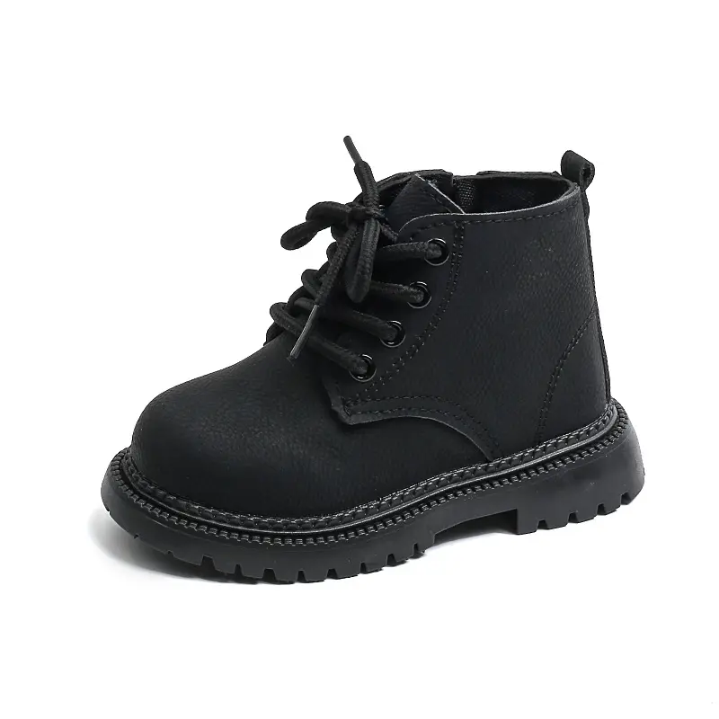 Kids Short Boots British Style Soild Color Children Ankle Boots Side Zipper 2025 Autumn New Boys Girls Leather Boots Round Toes