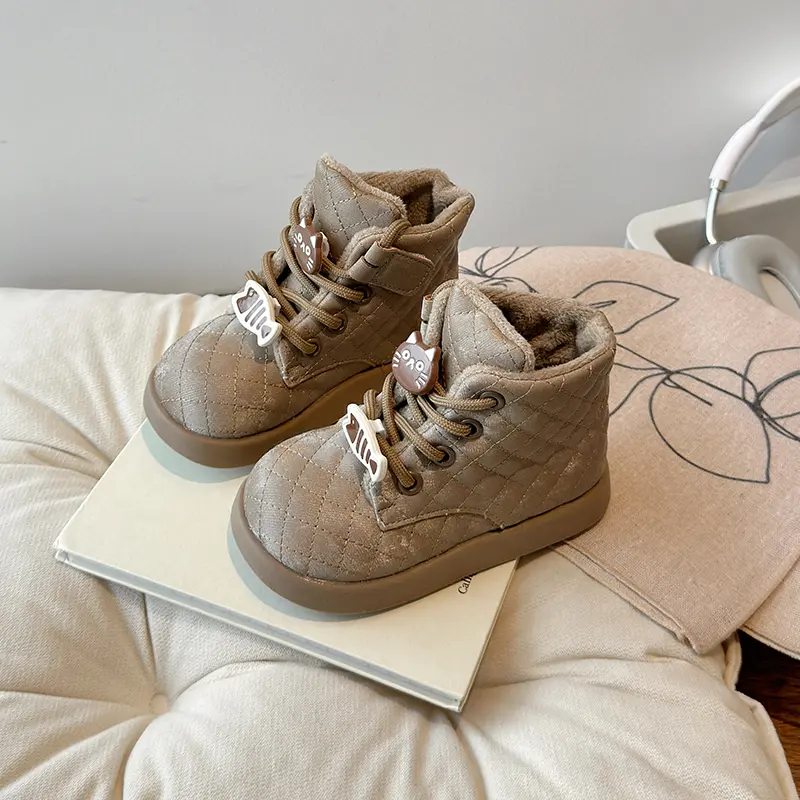 Cute Girl Winter Boots Thick Bottom Cartoon Cat Children Fashion Ankle Boots Causal Warm Versatile Kids Cotton Boots Round-toe