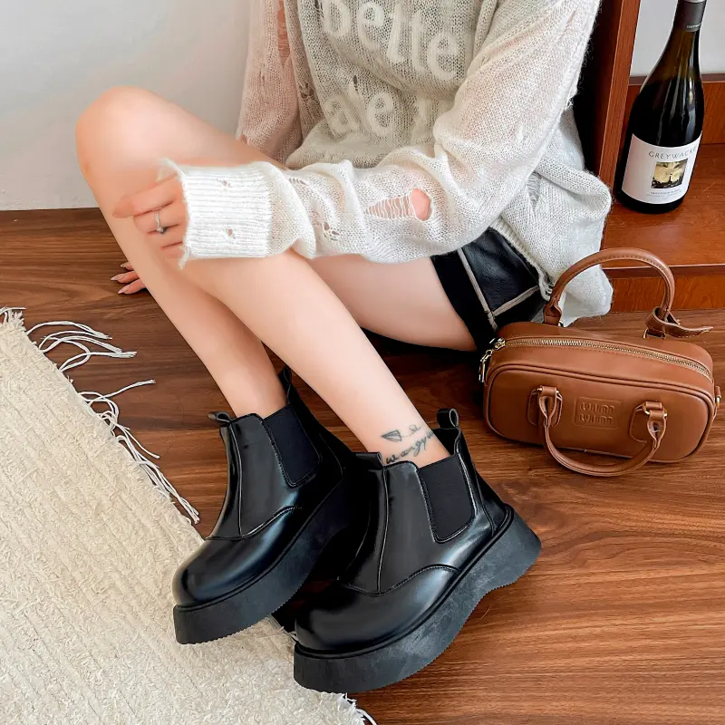 2025 Autumn Winter New Women Fashion Boots British Style Soft Bottom Anti-slippery Versatile Chic Catwalk Versatile Leather Shoe