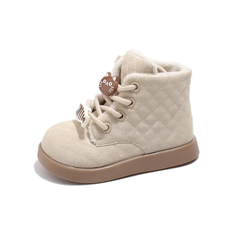 Cute Girl Winter Boots Thick Bottom Cartoon Cat Children Fashion Ankle Boots Causal Warm Versatile Kids Cotton Boots Round-toe