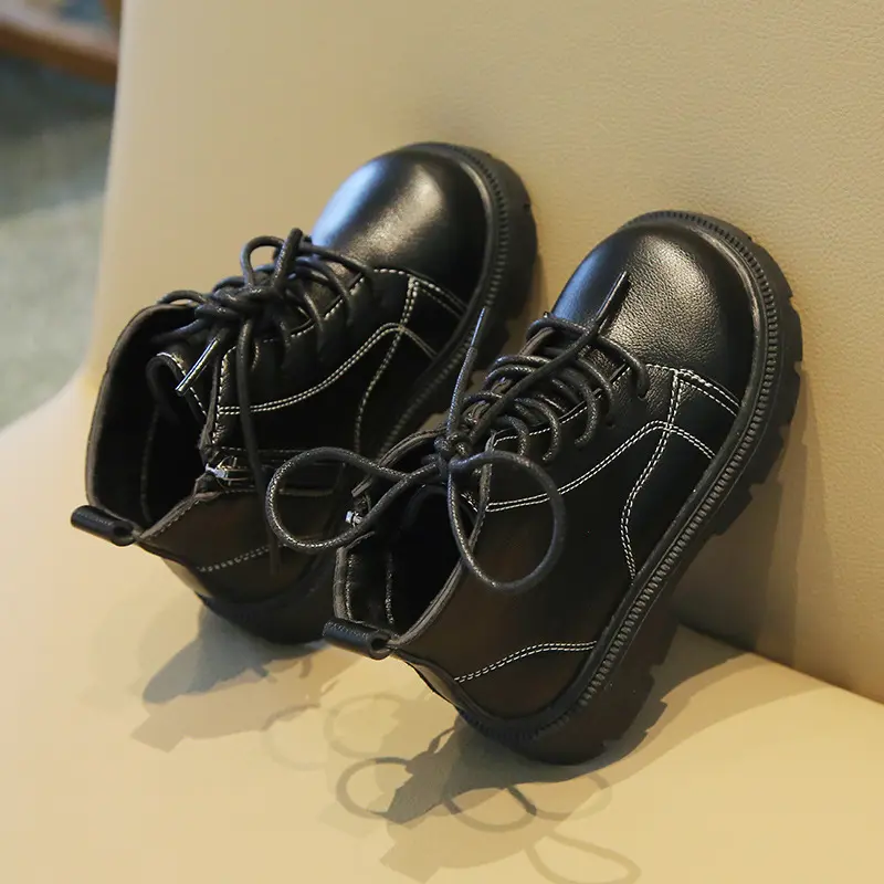 British Style Children's High-Top Leather Shoes for Boys Girls Ankle Boots Kids Zipper Boots Single-Lined Autumn Winter New Soft