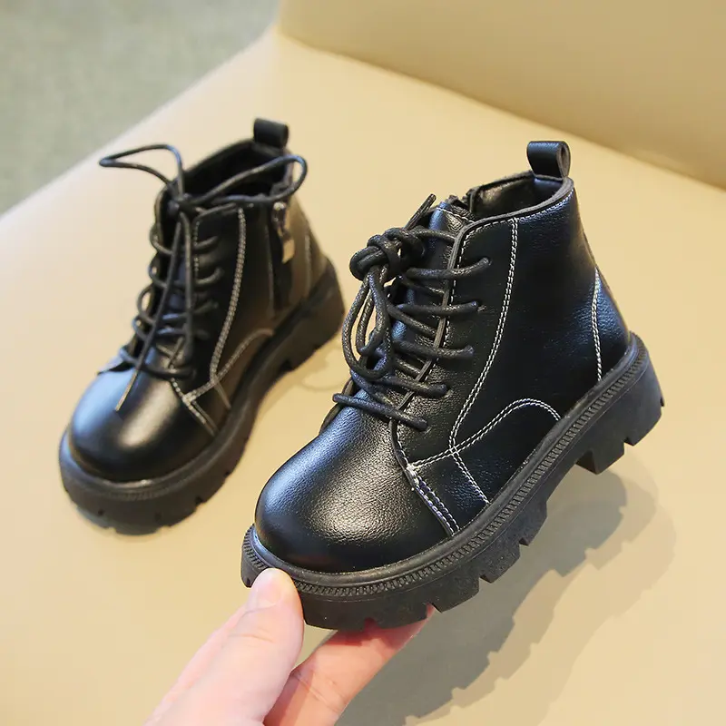 British Style Children's High-Top Leather Shoes for Boys Girls Ankle Boots Kids Zipper Boots Single-Lined Autumn Winter New Soft