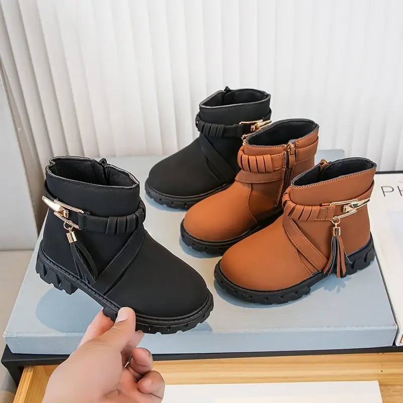 Autumn Toddlers Ankle Boots Trend Fashion Tassel Children Leather Boots for Girl New Versatile Shoes Kids Causal Boots Round-toe