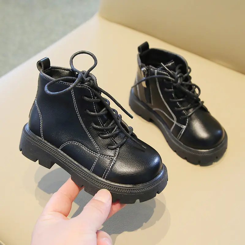British Style Children's High-Top Leather Shoes for Boys Girls Ankle Boots Kids Zipper Boots Single-Lined Autumn Winter New Soft