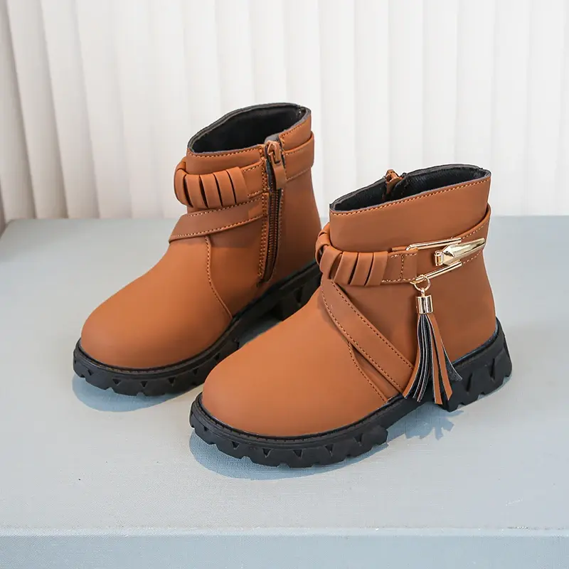 Autumn Toddlers Ankle Boots Trend Fashion Tassel Children Leather Boots for Girl New Versatile Shoes Kids Causal Boots Round-toe