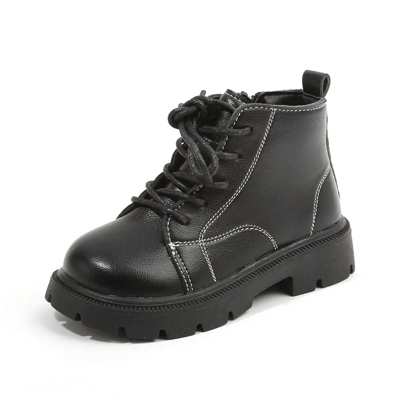 British Style Children's High-Top Leather Shoes for Boys Girls Ankle Boots Kids Zipper Boots Single-Lined Autumn Winter New Soft