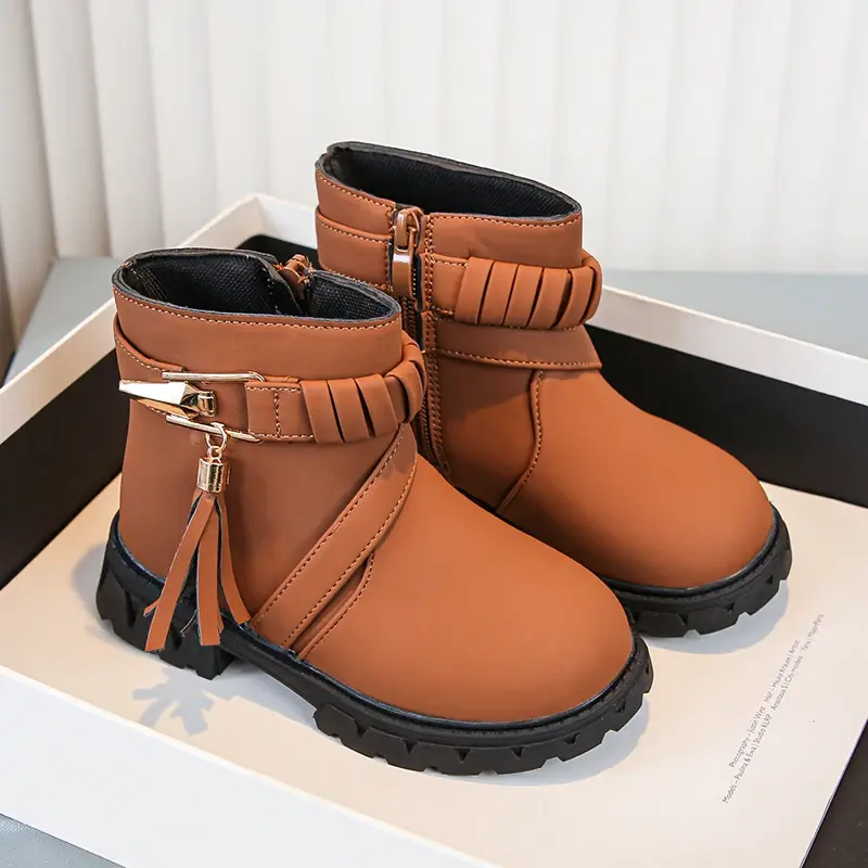 Autumn Toddlers Ankle Boots Trend Fashion Tassel Children Leather Boots for Girl New Versatile Shoes Kids Causal Boots Round-toe