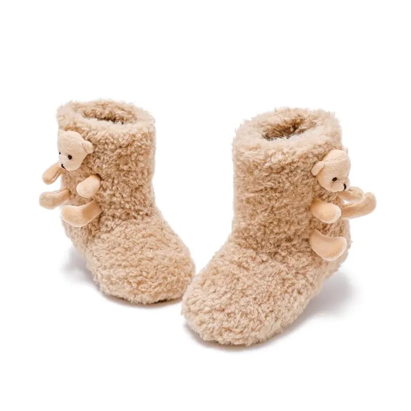 Cute Bear Girls Boots for Kids Winter Warm Fluffy Children Ankle Cotton Boots New Sweet Furry Hairy Toddlers Fashion Snow Boots