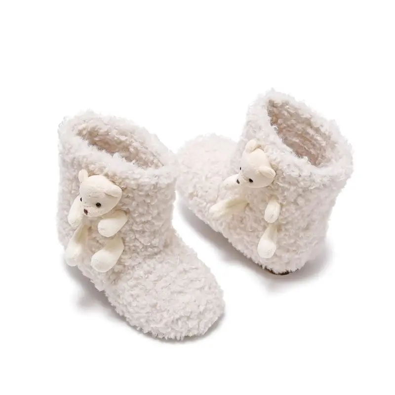 Cute Bear Girls Boots for Kids Winter Warm Fluffy Children Ankle Cotton Boots New Sweet Furry Hairy Toddlers Fashion Snow Boots