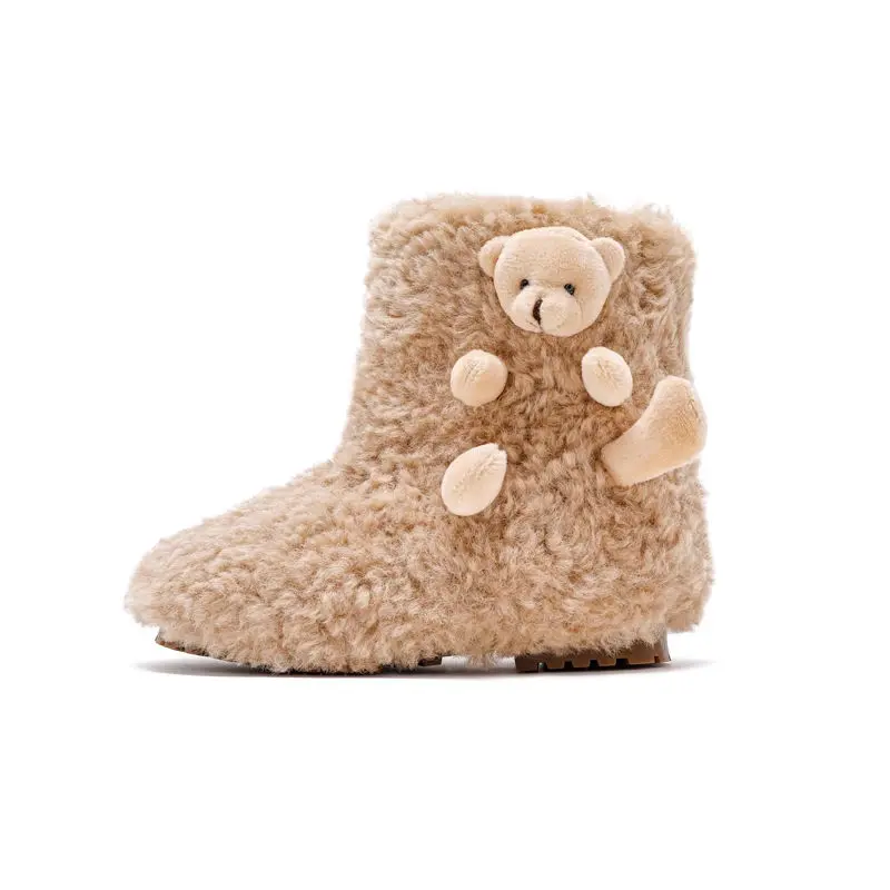Cute Bear Girls Boots for Kids Winter Warm Fluffy Children Ankle Cotton Boots New Sweet Furry Hairy Toddlers Fashion Snow Boots