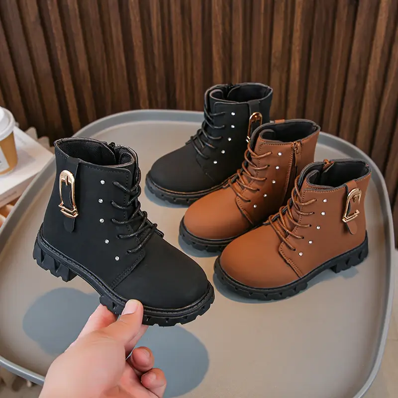 Autumn Winter Girls Ankle Boots Platform Versatile Kids Short Boots Non-slip Comfortable Children Fashion Leather Boots Causal