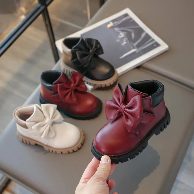 Little Kids Boots for Girls Ankle High Children Ankle Boots with Bow-knot Princess Sweet Soft Rubber Outsole Anti-skid Fashion