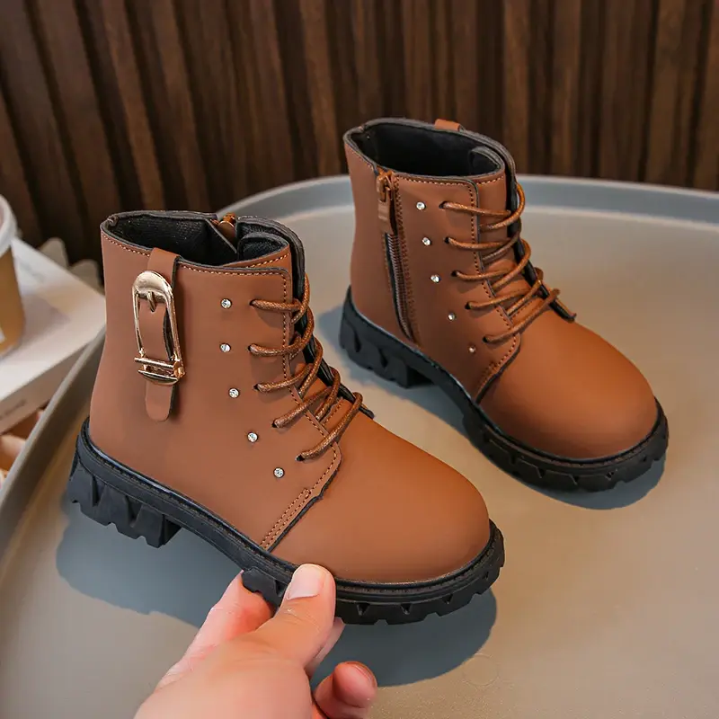 Autumn Winter Girls Ankle Boots Platform Versatile Kids Short Boots Non-slip Comfortable Children Fashion Leather Boots Causal