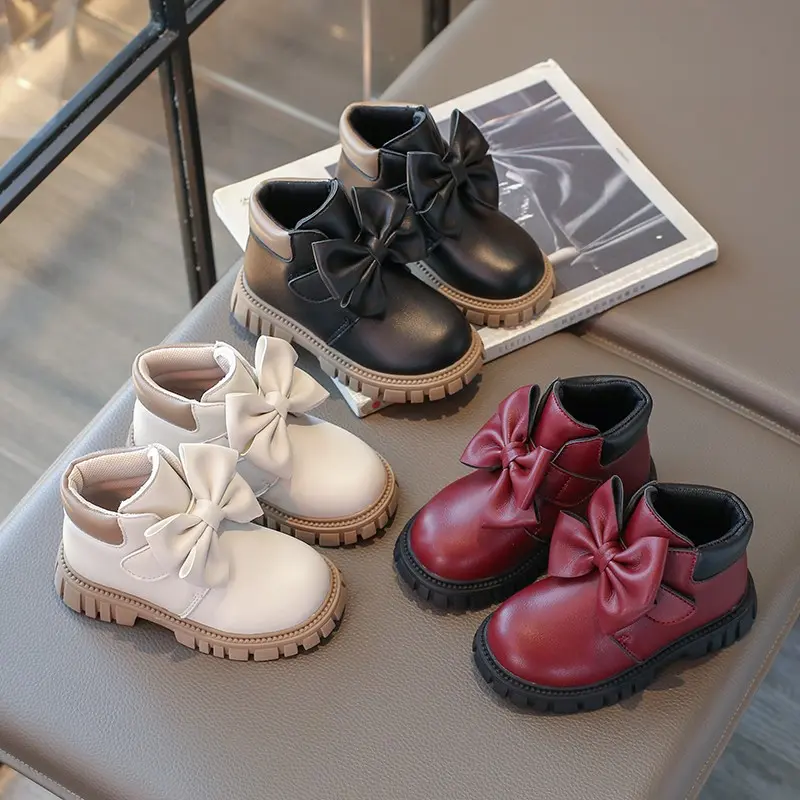 Little Kids Boots for Girls Ankle High Children Ankle Boots with Bow-knot Princess Sweet Soft Rubber Outsole Anti-skid Fashion