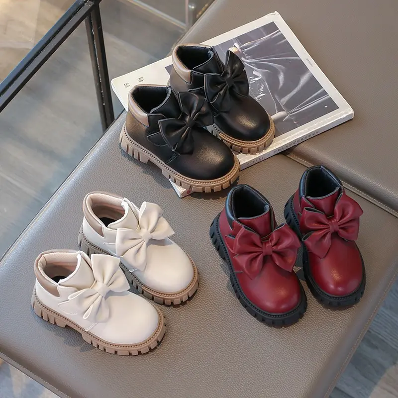 Little Kids Boots for Girls Ankle High Children Ankle Boots with Bow-knot Princess Sweet Soft Rubber Outsole Anti-skid Fashion