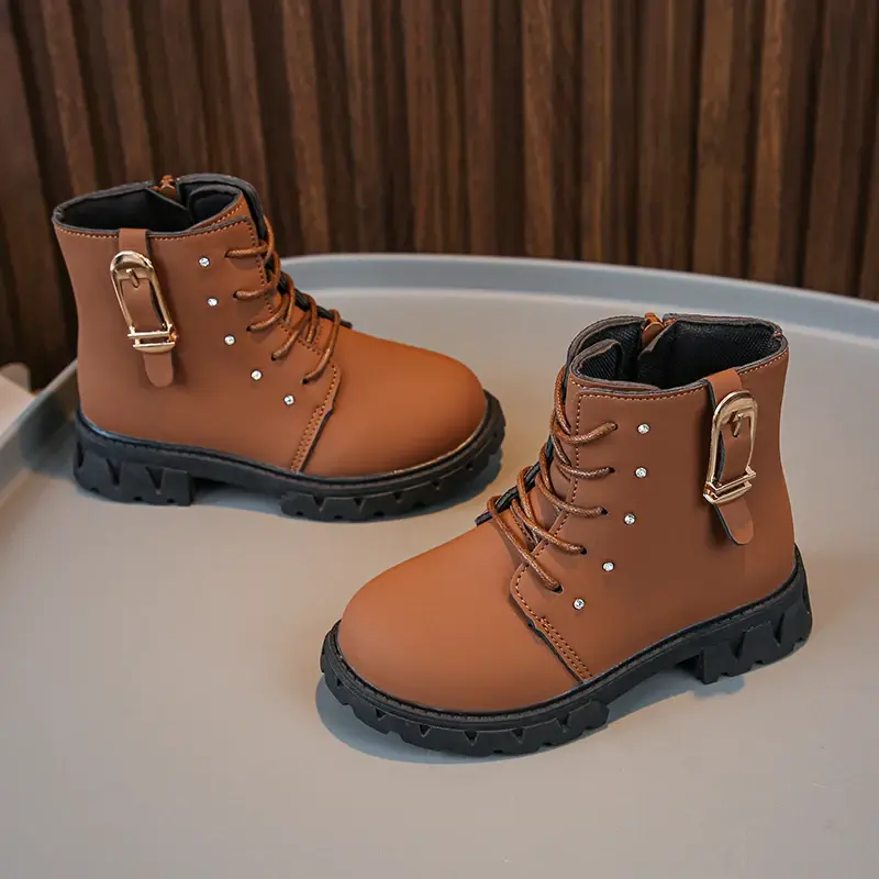 Autumn Winter Girls Ankle Boots Platform Versatile Kids Short Boots Non-slip Comfortable Children Fashion Leather Boots Causal