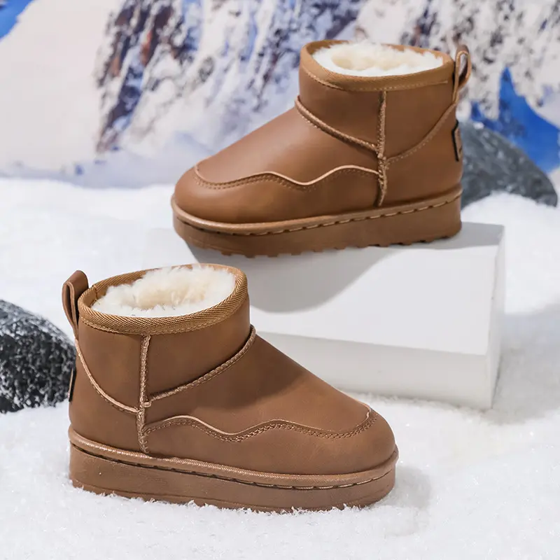 Children Snow Boots with Warm Plush Kids Short Boots Fashion Soild Color 2025 Winter Boys Girls Casual Boots Non-slip Soft Sole