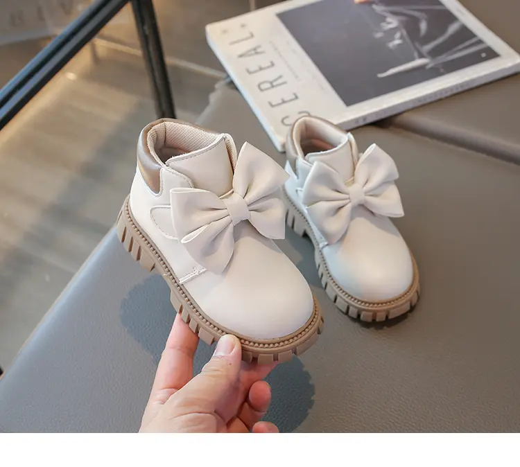Little Kids Boots for Girls Ankle High Children Ankle Boots with Bow-knot Princess Sweet Soft Rubber Outsole Anti-skid Fashion