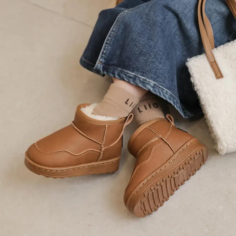 Children Snow Boots with Warm Plush Kids Short Boots Fashion Soild Color 2025 Winter Boys Girls Casual Boots Non-slip Soft Sole