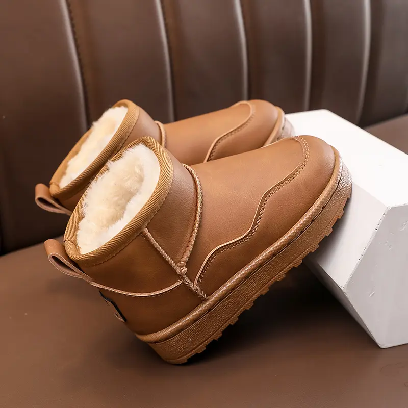 Children Snow Boots with Warm Plush Kids Short Boots Fashion Soild Color 2025 Winter Boys Girls Casual Boots Non-slip Soft Sole
