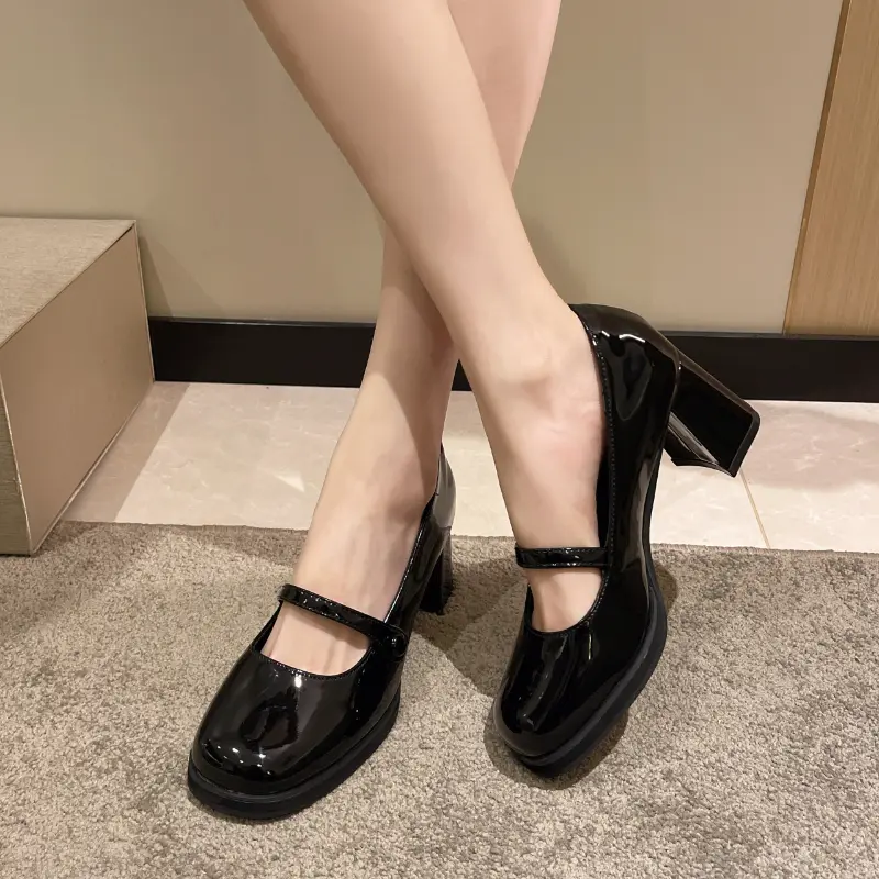 2025 New Women High Heel Shoes Fashion Lolita Style Women's Mary Jane Shoes Glossy Versatile Black Ladies Causal Ladies Loafers