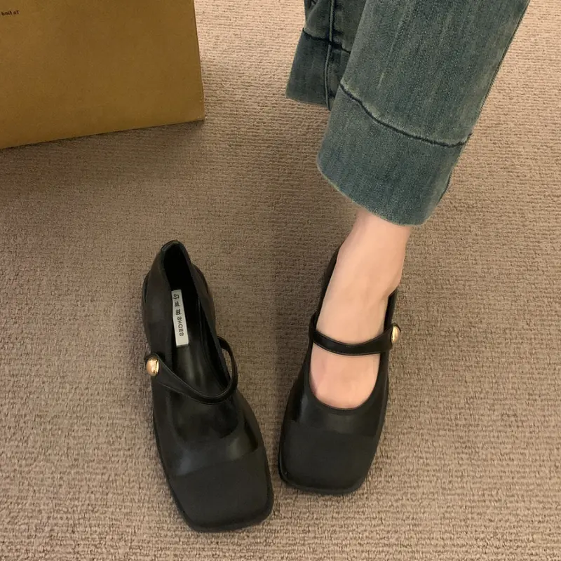 Women High Heel Shoes Square Toe Ladies Dress Mary Jane Shoes 2025 New Party Wedding Versatile Women's Pumps Patchwork Fashion