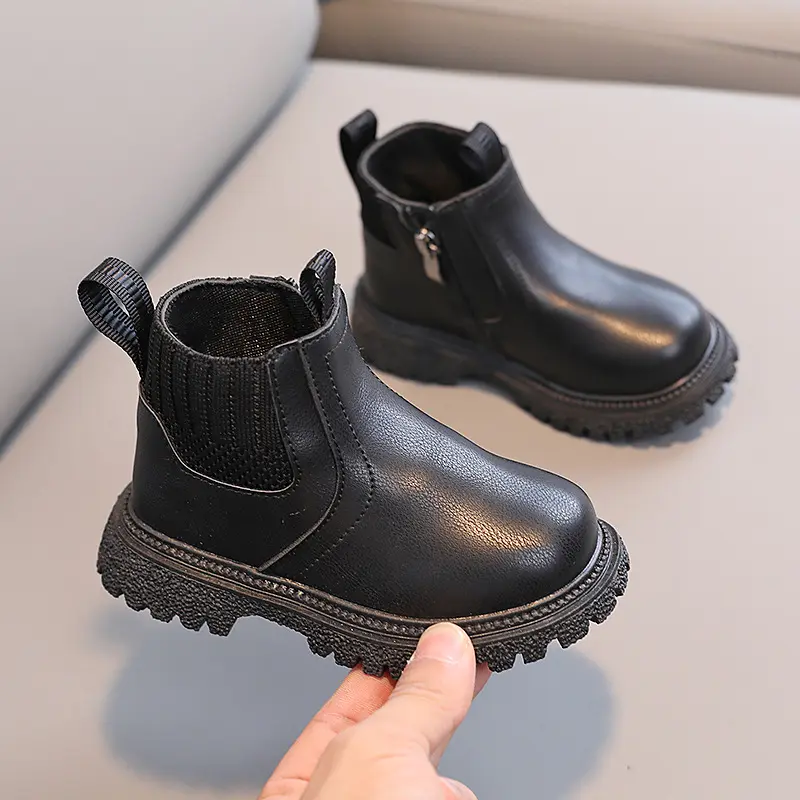 Kids Short Boots Soild Color Versatile Boys Girls Ankle Boots Side Zipper 2025 Autumn New Children Leather Boots British Style