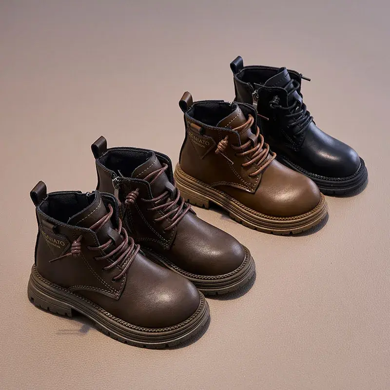 2025 Children Trend Boots for Girls Autumn Winter New Fashion Korean Style Soft Sole Non-slip Versatile British Princess Shoes