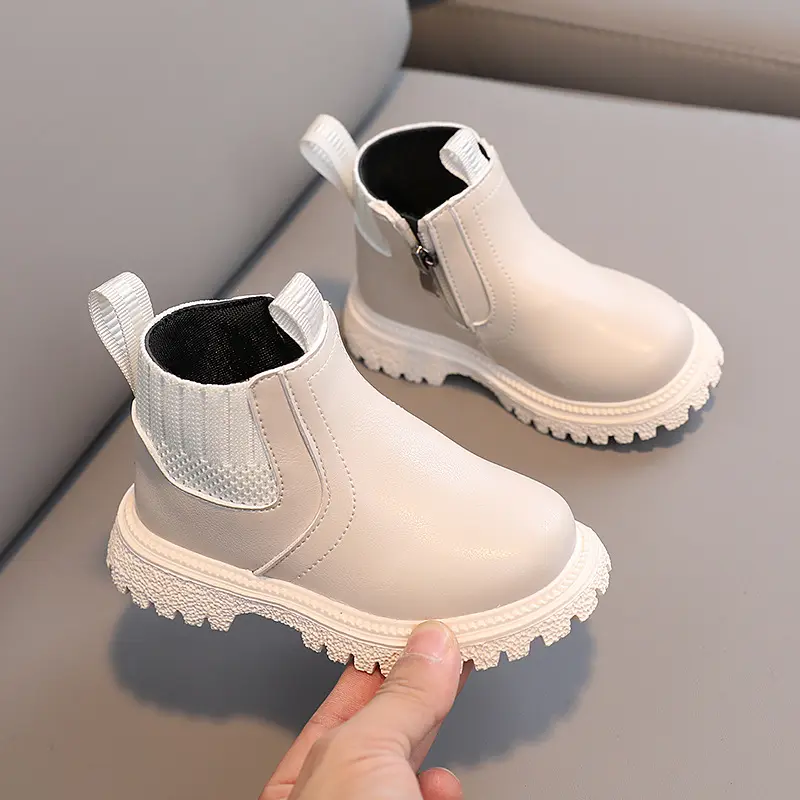 Kids Short Boots Soild Color Versatile Boys Girls Ankle Boots Side Zipper 2025 Autumn New Children Leather Boots British Style