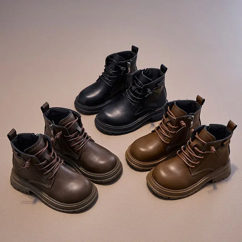 2025 Children Trend Boots for Girls Autumn Winter New Fashion Korean Style Soft Sole Non-slip Versatile British Princess Shoes