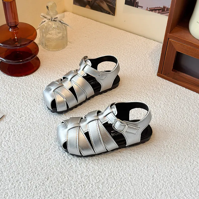 Children's Sandals 2025 Solid Color Braided Casual Shoes for Baby Girls Soft Sole Anti-Slip Girls Wrap Toes Shoes Sandals I05213