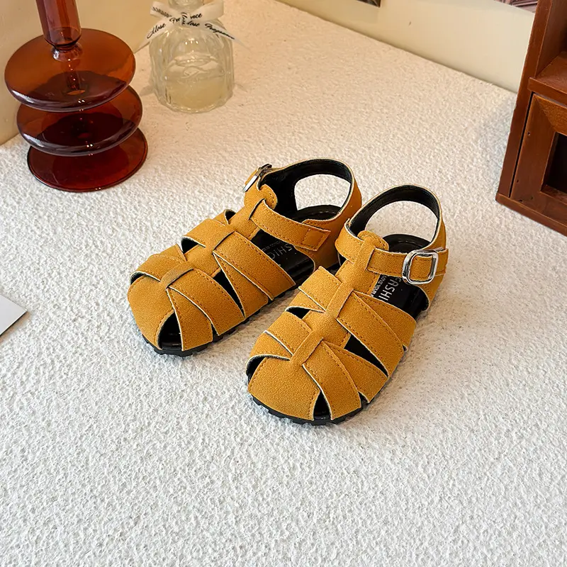 Children's Sandals 2025 Solid Color Braided Casual Shoes for Baby Girls Soft Sole Anti-Slip Girls Wrap Toes Shoes Sandals I05213
